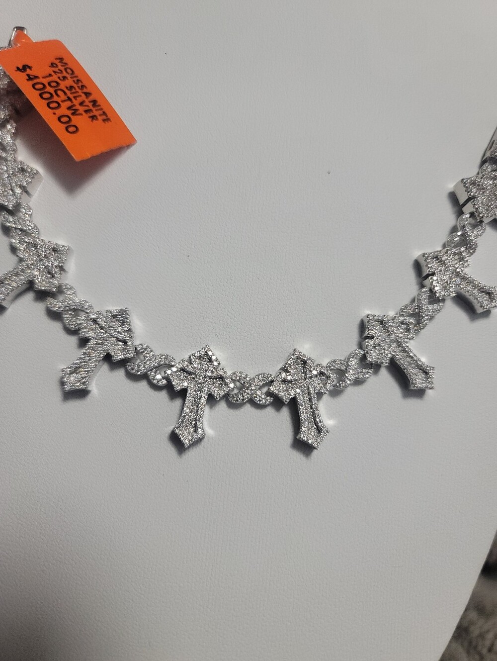 Iced Out Cross Design Moissanite Chain Sterling Silver Bracelet 10CTW